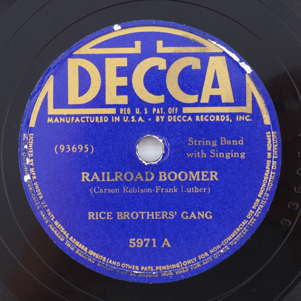 The Rice Brothers Gang – Railroad Boomer/ Do You 1941 10" 78 rpm Record Decca
